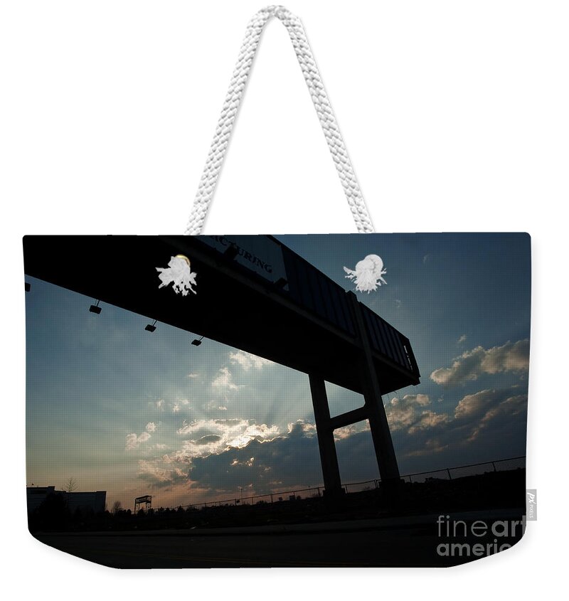 Detroit Weekender Tote Bag featuring the photograph Sunsetting on Manufacturing by Steven Dunn