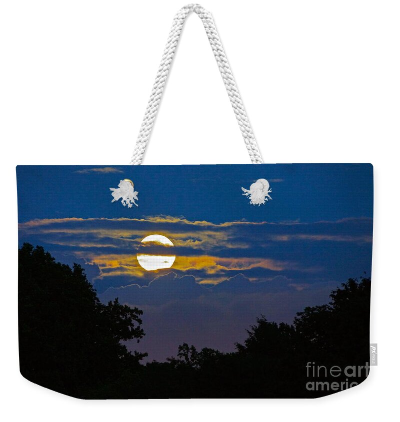 Super Moon 6/23/13 Weekender Tote Bag featuring the photograph Super Moon Rising by Byron Varvarigos