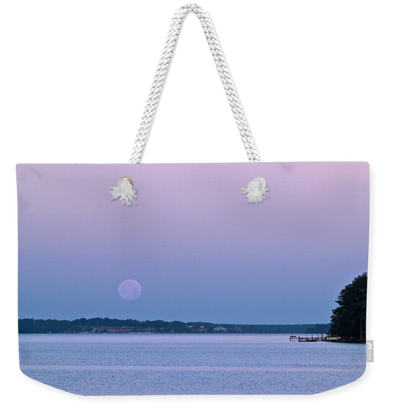 Moon Setting Weekender Tote Bag featuring the photograph Super Moon Setting-1 by Charles Hite