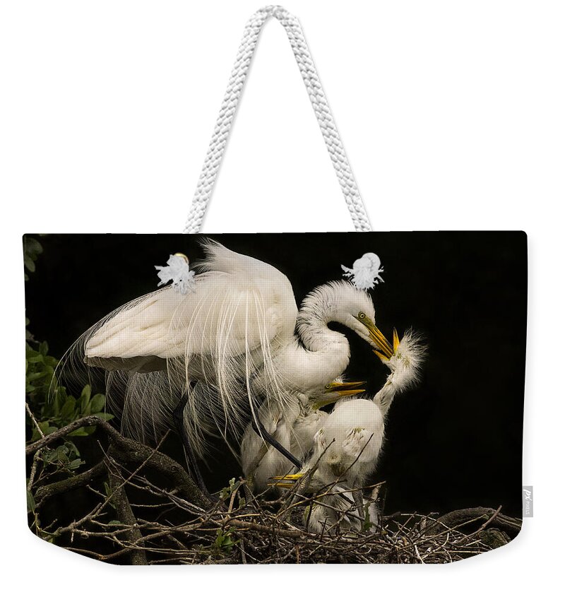 Great Egret Weekender Tote Bag featuring the photograph Suppertime by Priscilla Burgers