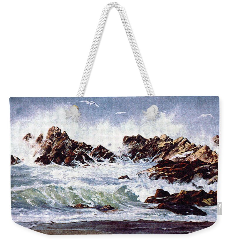 Lincoln City Weekender Tote Bag featuring the painting Surf at Lincoln City by Craig Burgwardt