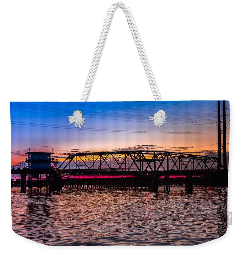 Surf City Swing Bridge Weekender Tote Bag featuring the photograph Surf City Swing Bridge by Karen Wiles