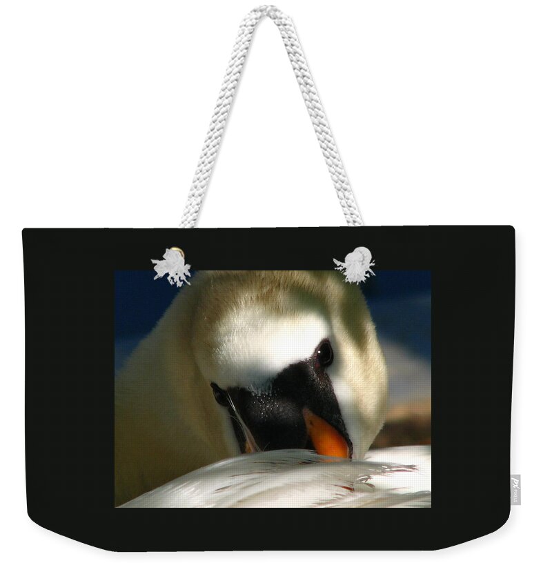 White Swan Weekender Tote Bag featuring the photograph Swan in Stone Mountain by Cleaster Cotton