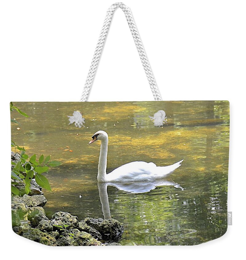 Swan Weekender Tote Bag featuring the photograph Swan Lake Reflections by Carol Bradley