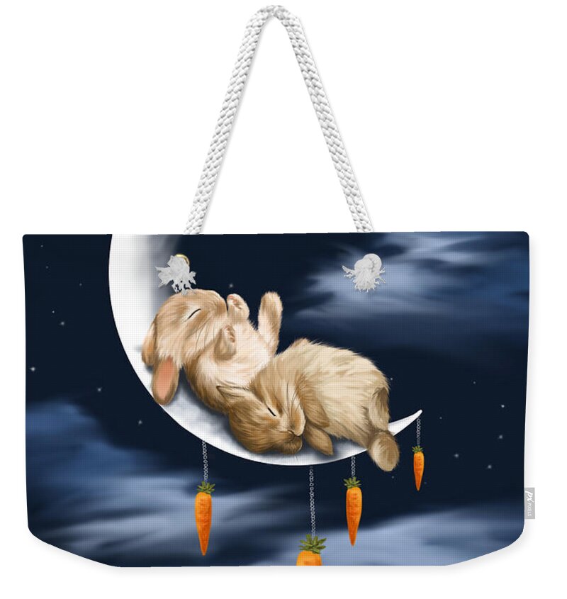 Bunnies Weekender Tote Bag featuring the painting Sweet dreams by Veronica Minozzi