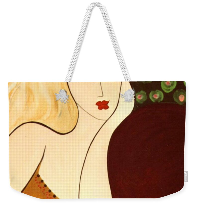 #female #figurative #floral Weekender Tote Bag featuring the painting Sweet Sixteen by Jacquelinemari