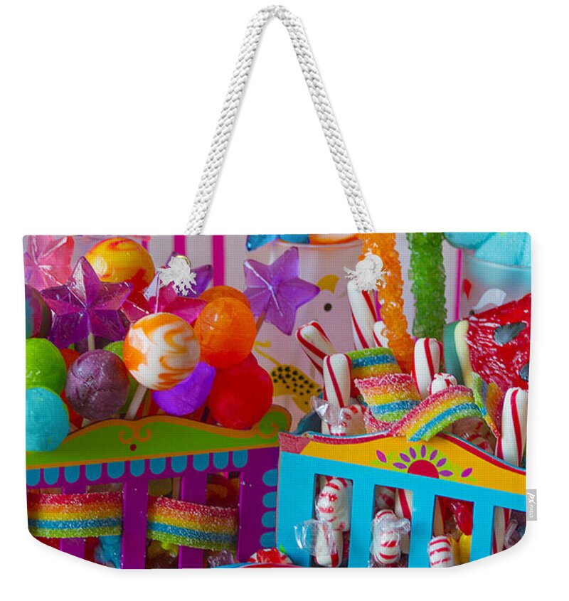 Candy Weekender Tote Bag featuring the digital art Sweets 3 by MGL Meiklejohn Graphics Licensing