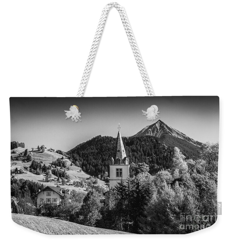 Leysin Weekender Tote Bag featuring the photograph Swiss Scene BW by Timothy Hacker