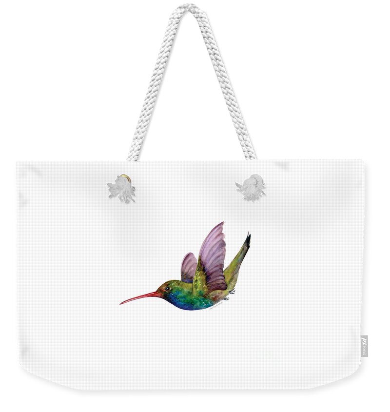 Bird Weekender Tote Bag featuring the painting Swooping Broad Billed Hummingbird by Amy Kirkpatrick