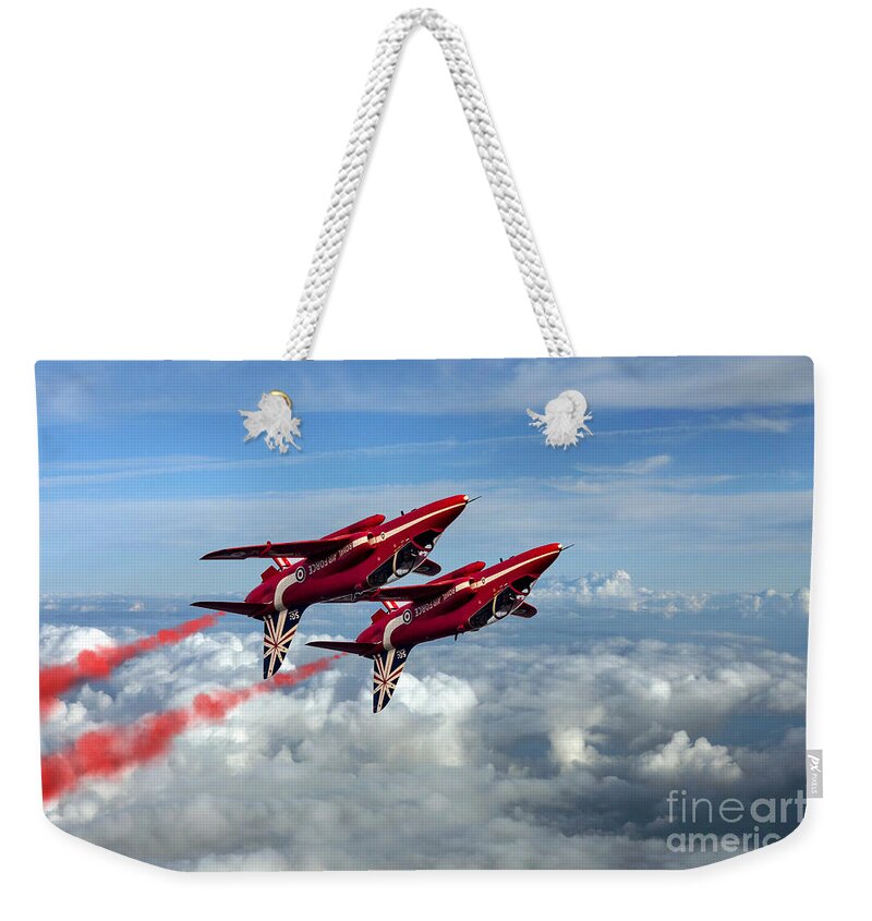 Red Arrows Weekender Tote Bag featuring the digital art Synchro Pair by Airpower Art