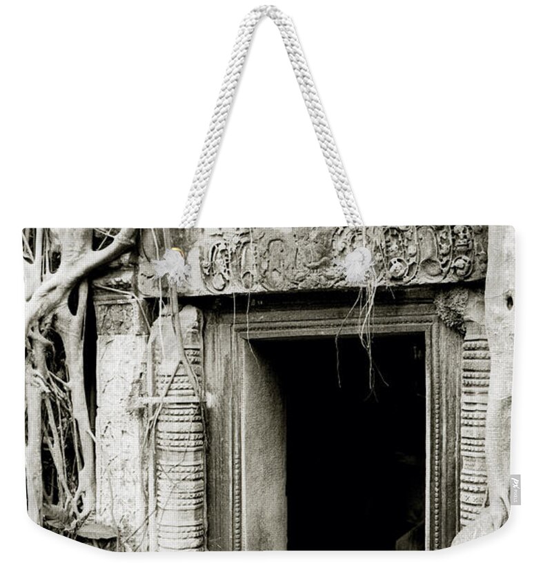 Ancient Weekender Tote Bag featuring the photograph Ta Prohm Doorway by Shaun Higson