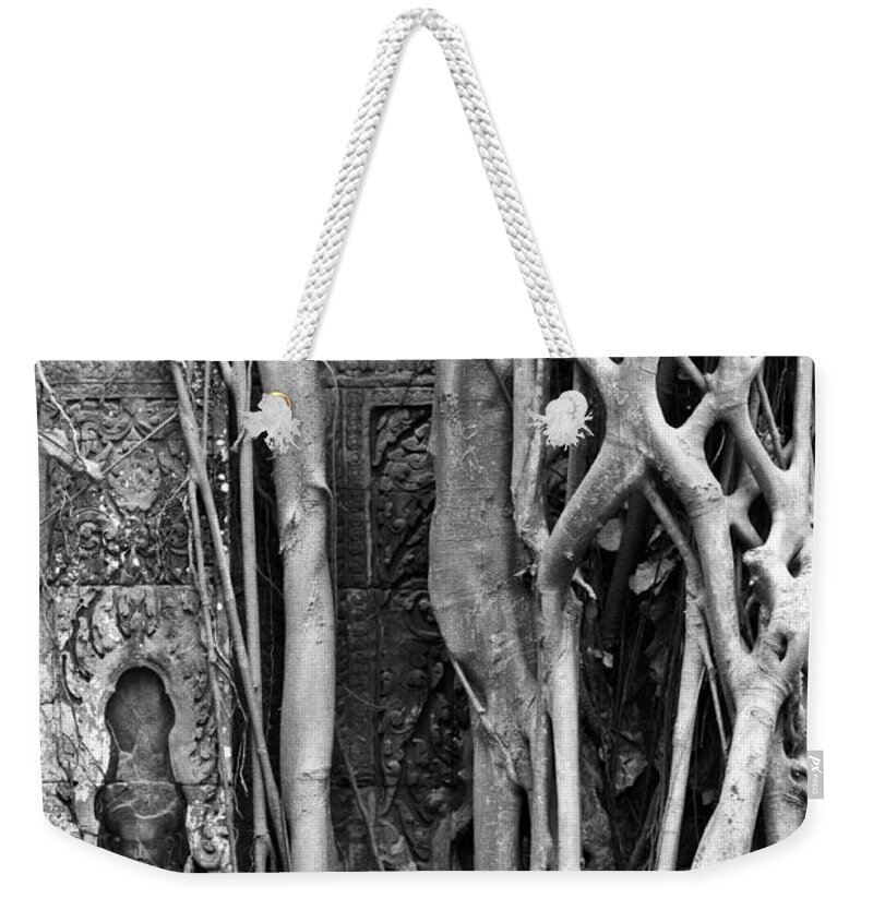 Cambodia Weekender Tote Bag featuring the photograph Ta Prohm Roots And Stone 09 by Rick Piper Photography
