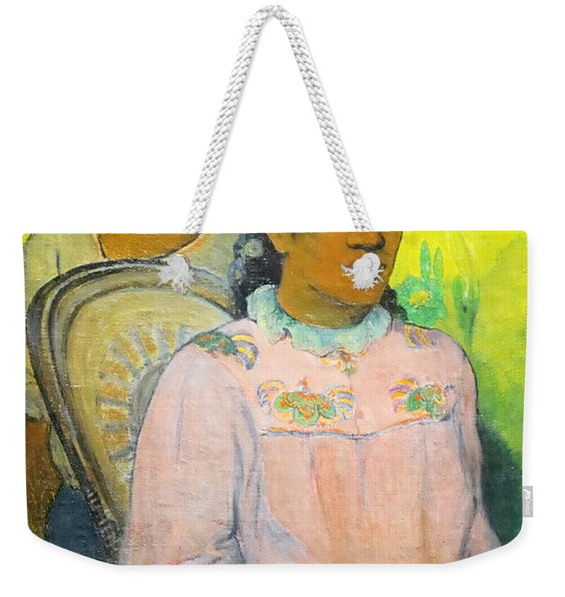 Paul Gauguin Weekender Tote Bag featuring the painting Tahitian Woman and Boy by Paul Gauguin