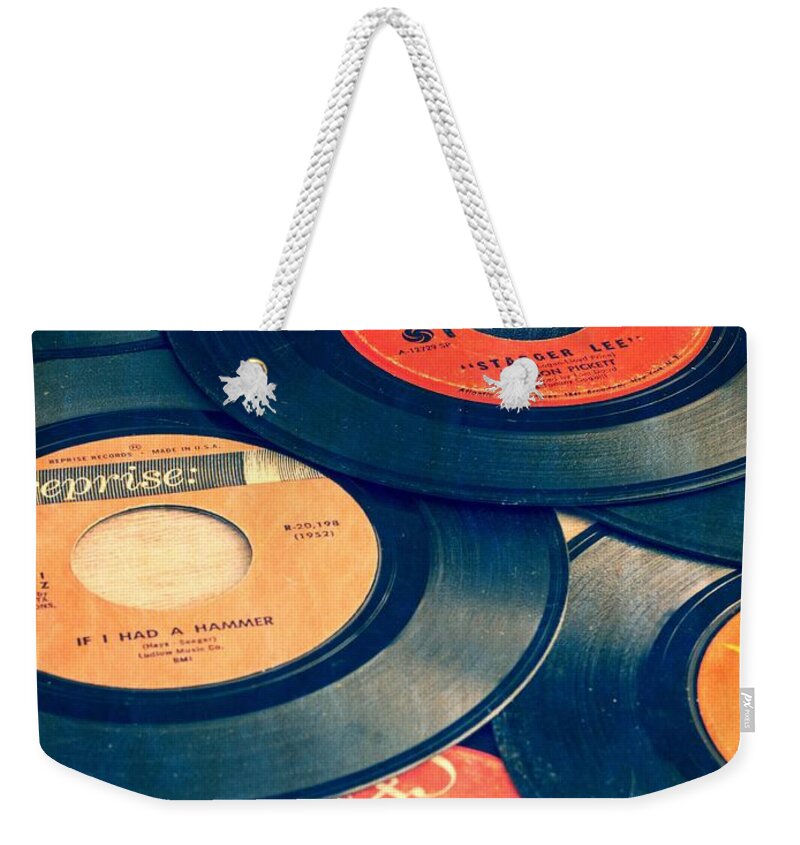 45s Weekender Tote Bag featuring the photograph Take Those Old Records Off The Shelf by Edward Fielding