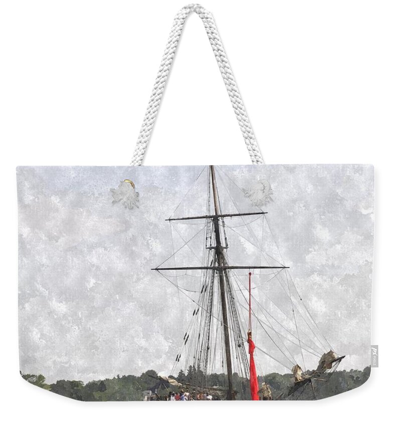 Ship Weekender Tote Bag featuring the digital art Tallship Providence PRWC by Jim Brage