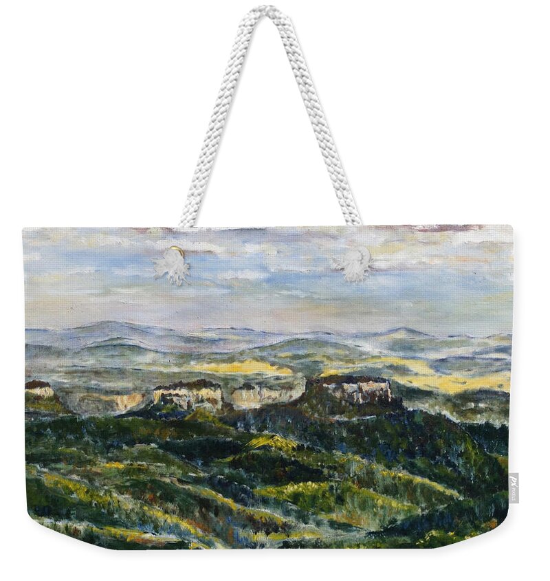 Landscape Weekender Tote Bag featuring the painting Tam Bylo More by Pablo de Choros