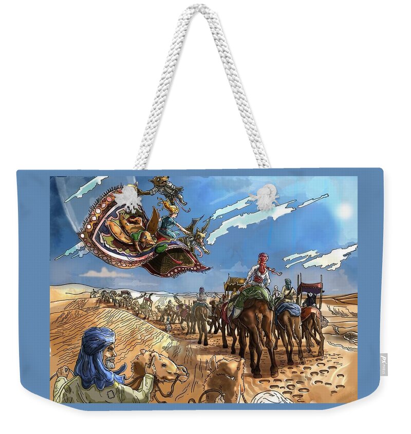 Wutherington Diary Weekender Tote Bag featuring the painting Tammy and the Flying Carpet by Reynold Jay