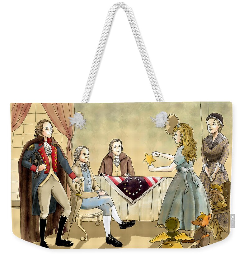 Wurtherington Diary Weekender Tote Bag featuring the painting Tammy meets Betsy Ross and George Washington by Reynold Jay