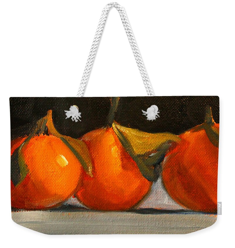Tangerine Weekender Tote Bag featuring the painting Tangerine Party by Nancy Merkle
