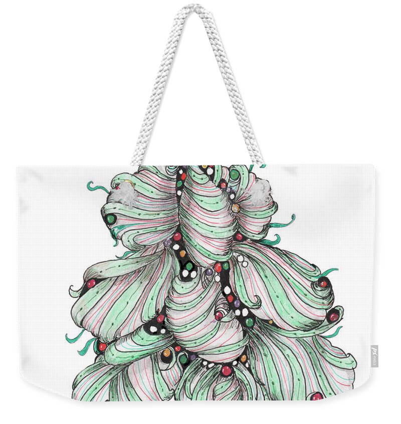 Tangle Weekender Tote Bag featuring the drawing Tangled Christmas Tree by Quwatha Valentine