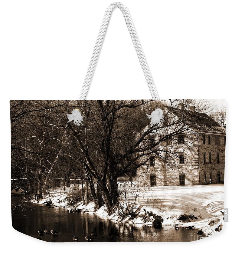 Bethlehem Pa Weekender Tote Bag featuring the photograph Tannery - Sepia - Colonial Industrial Quarter - Bethlehem PA by Jacqueline M Lewis