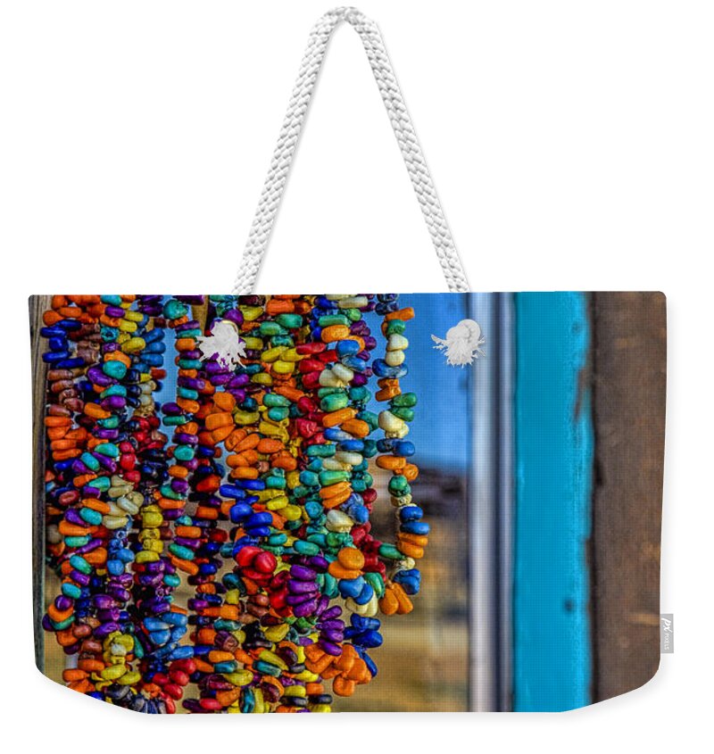 Turquoise Weekender Tote Bag featuring the photograph Taos Beads by Diana Powell