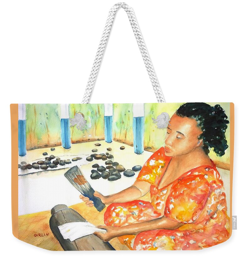 Polynesian Weekender Tote Bag featuring the painting Tapa Stretch by Carlin Blahnik CarlinArtWatercolor