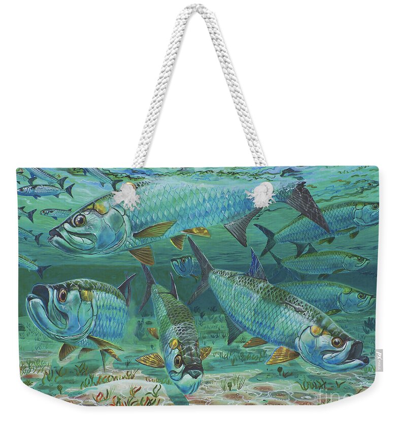 Tarpon Weekender Tote Bag featuring the painting Tarpon rolling In0025 by Carey Chen