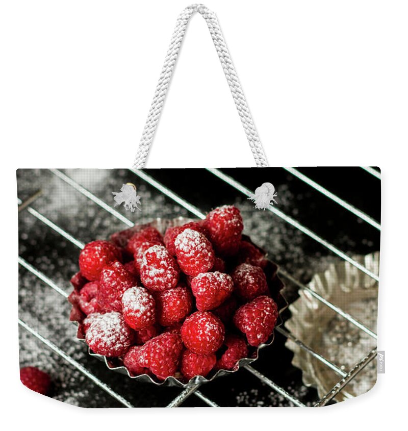 Food Styling Weekender Tote Bag featuring the photograph Tartelette Raspberry by Renáta Dobránska