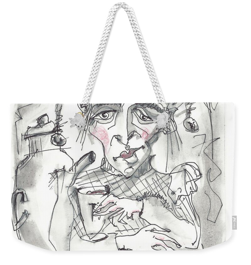 Caricature Weekender Tote Bag featuring the drawing Tea time 3 by Maxim Komissarchik