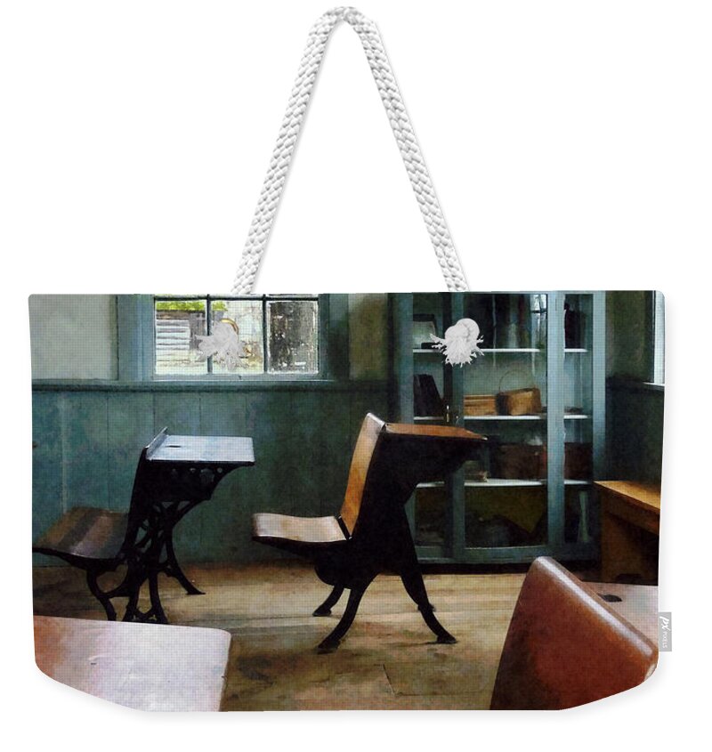 Teacher Weekender Tote Bag featuring the photograph Teacher - One Room Schoolhouse With Clock by Susan Savad