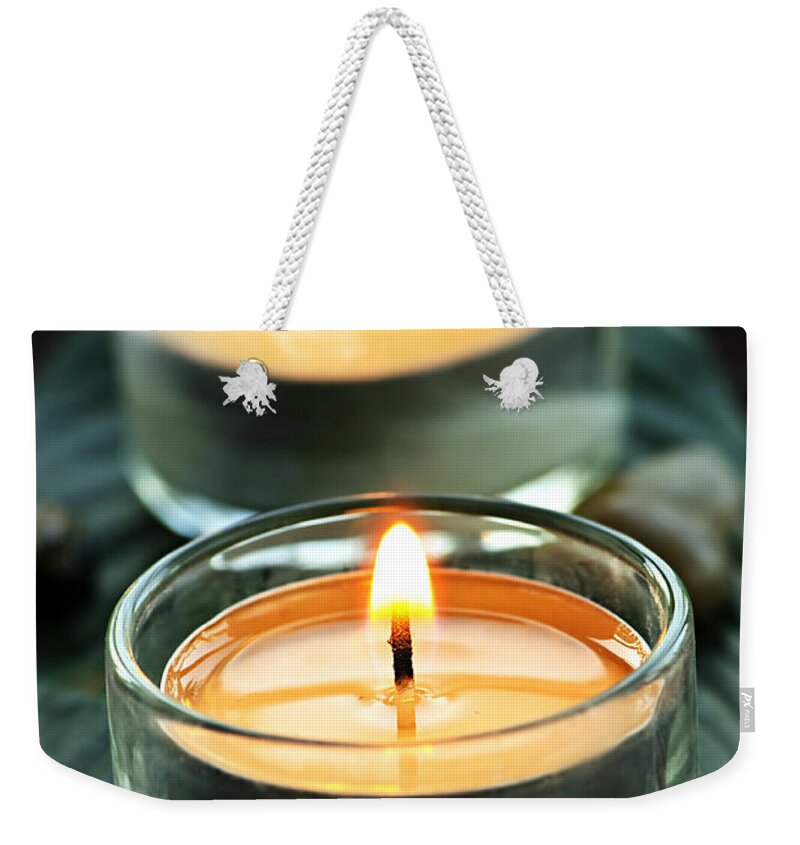 Candles Weekender Tote Bag featuring the photograph Tealights by Elena Elisseeva