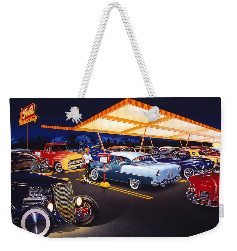 Bruce Kaiser Weekender Tote Bag featuring the photograph Teds Drive-In by MGL Meiklejohn Graphics Licensing