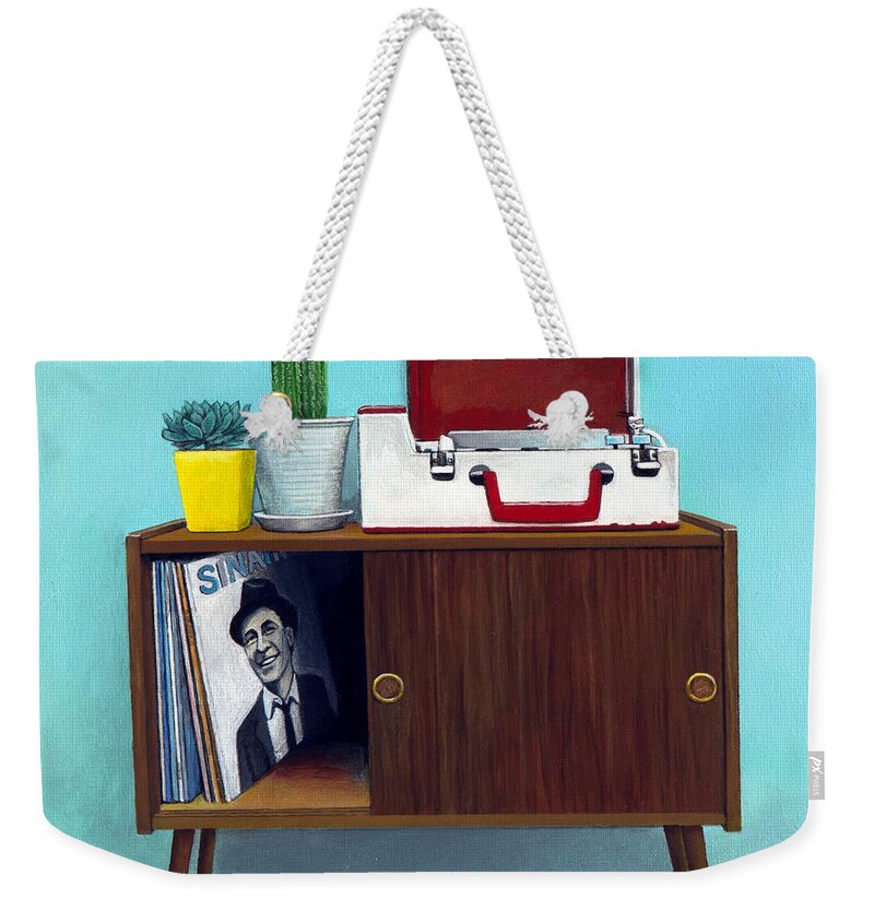 Mid Century Modern Weekender Tote Bag featuring the painting Tele Tune Sinatra by Snake Jagger