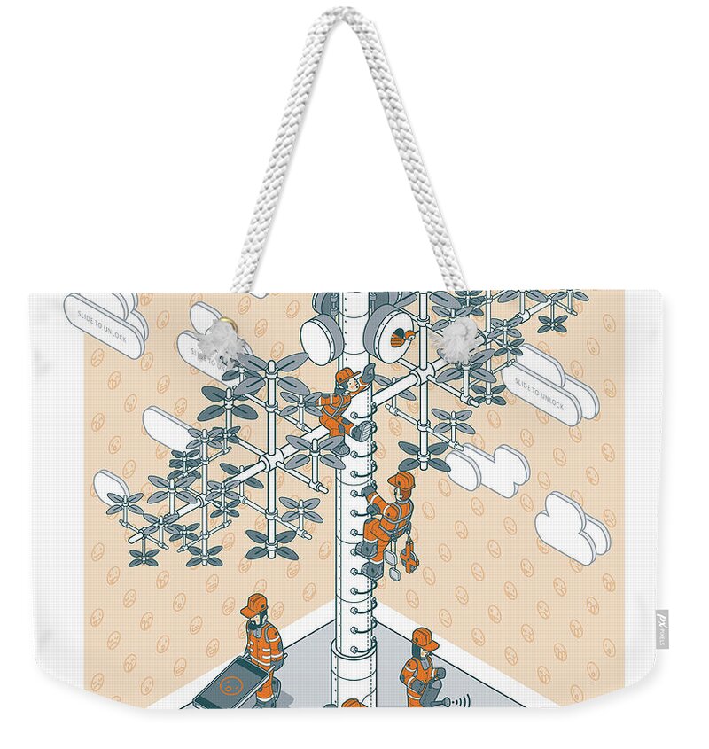 Ability Weekender Tote Bag featuring the photograph Telecommunications Workers Maintaining by Ikon Images