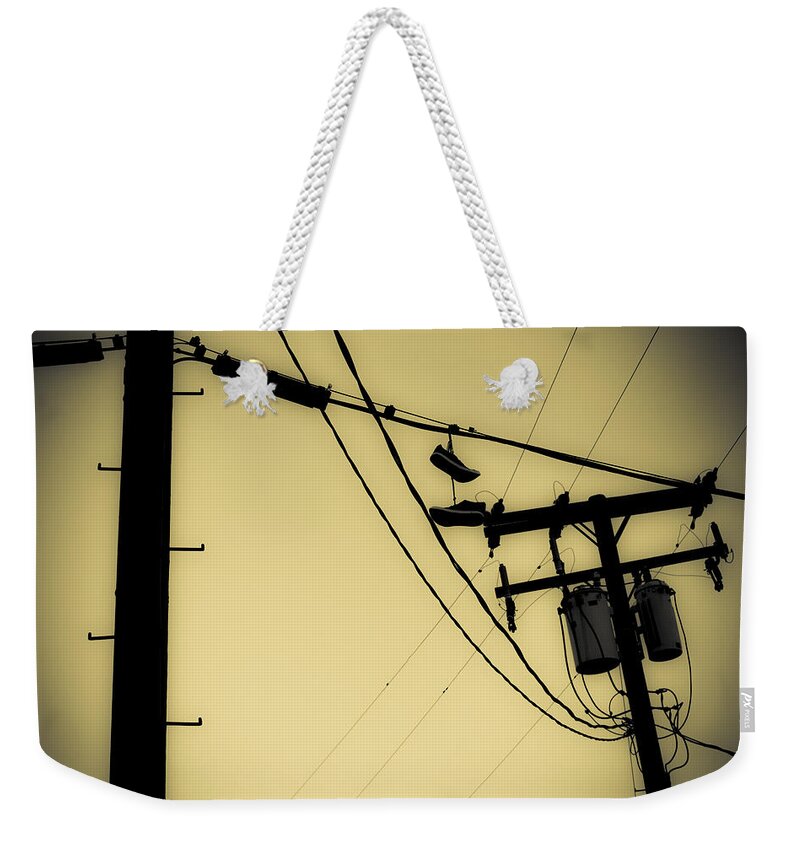 Telephone Pole Weekender Tote Bag featuring the photograph Telephone Pole and Sneakers 9 by Scott Campbell