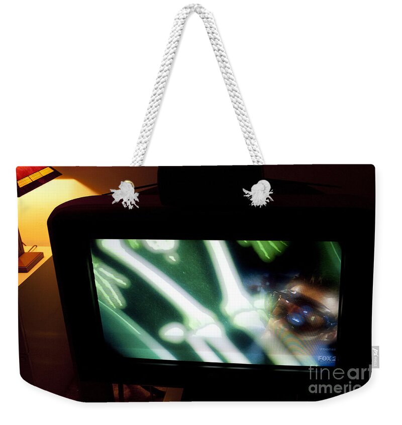 Tv Weekender Tote Bag featuring the photograph Television and Light by Steven Dunn