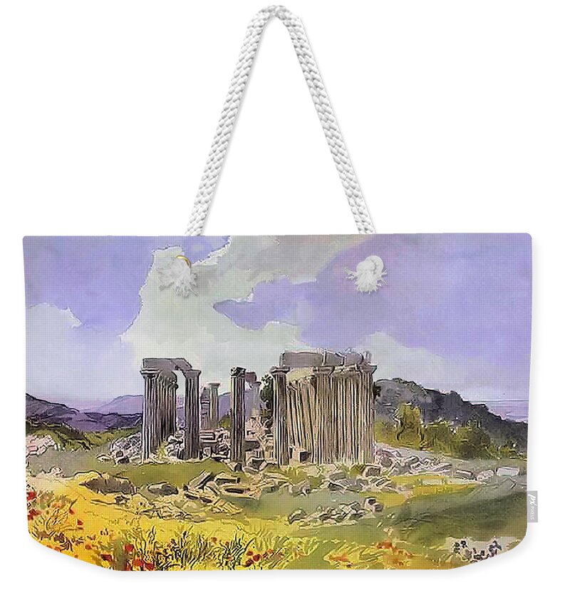Karl Brulloff Weekender Tote Bag featuring the painting Temple of Apollo by Karl Brulloff