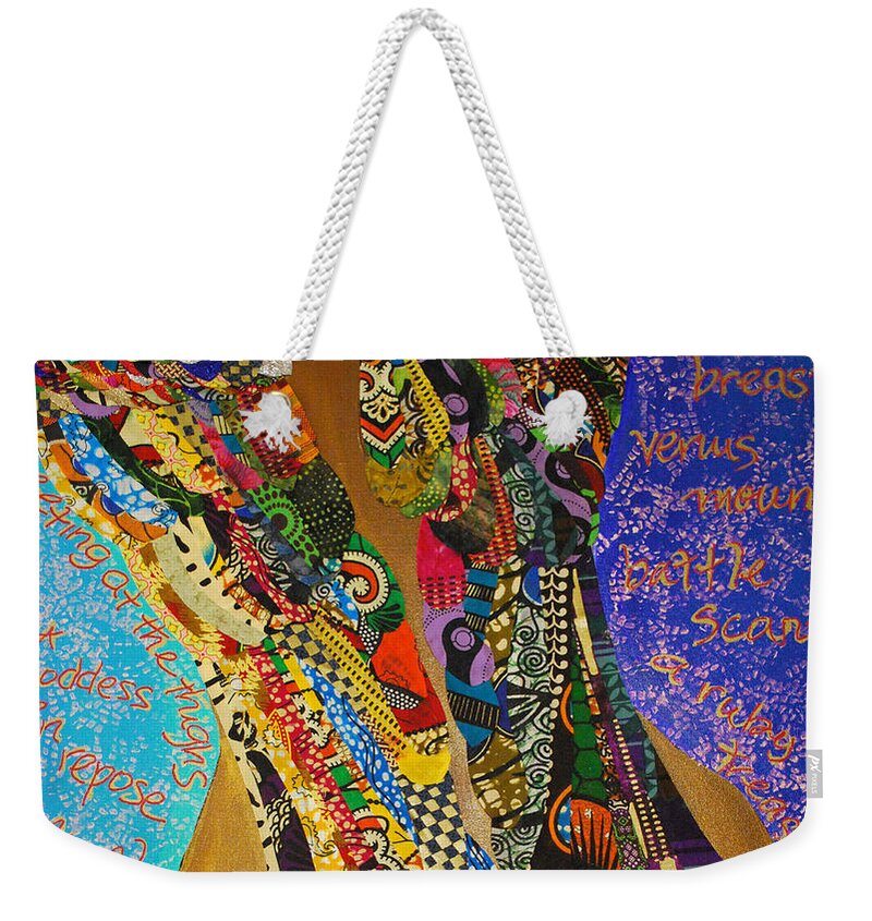 Textile Art Weekender Tote Bag featuring the tapestry - textile Temple of the Goddess Eye Vol 1 by Apanaki Temitayo M