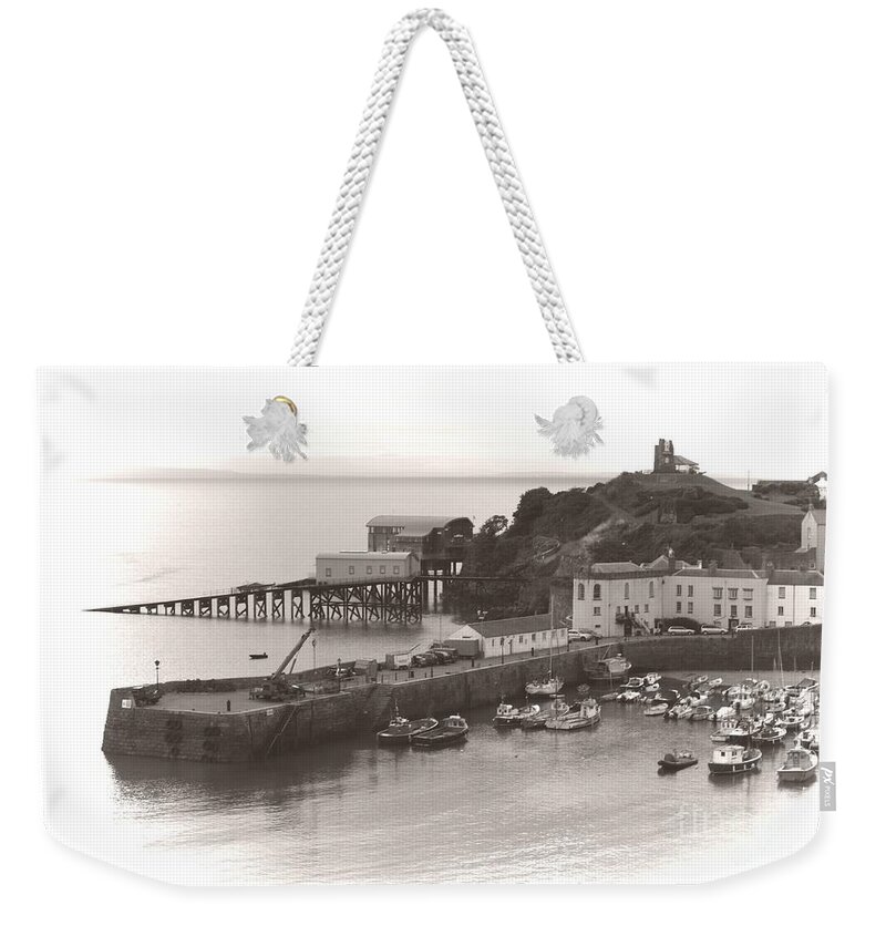 Tenby Weekender Tote Bag featuring the photograph Tenby Harbour and Castle Hill Vignette by Jeremy Hayden