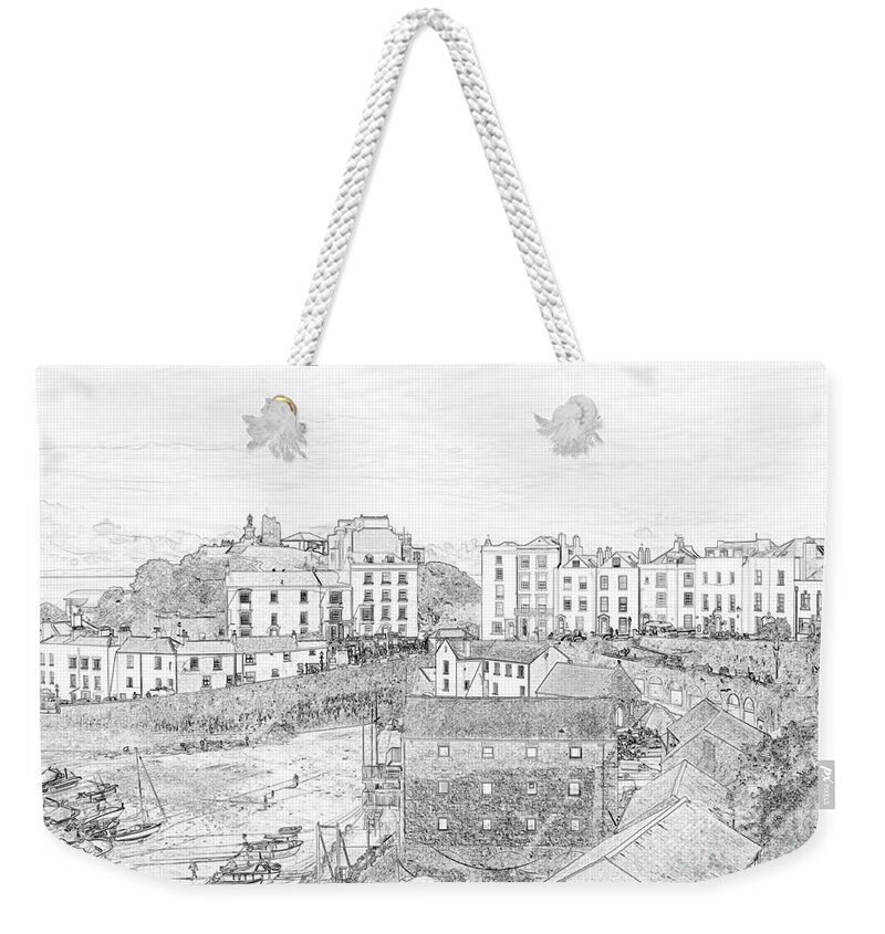 Tenby Weekender Tote Bag featuring the photograph Tenby Harbour Pencil Sketch 5 by Steve Purnell