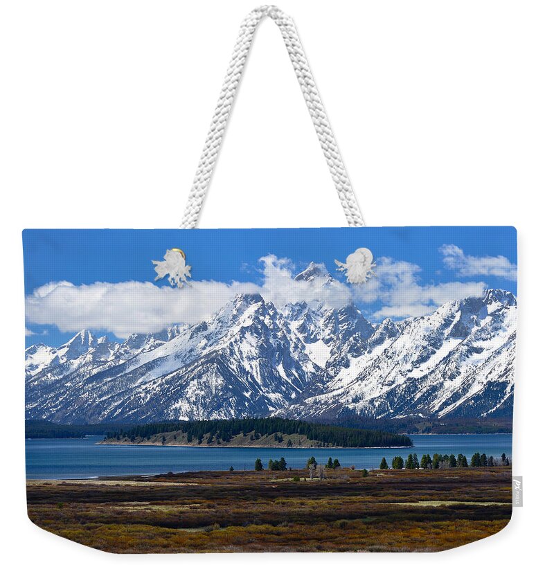 Tetons Weekender Tote Bag featuring the photograph Teton Panorama I Left Panel by Greg Norrell