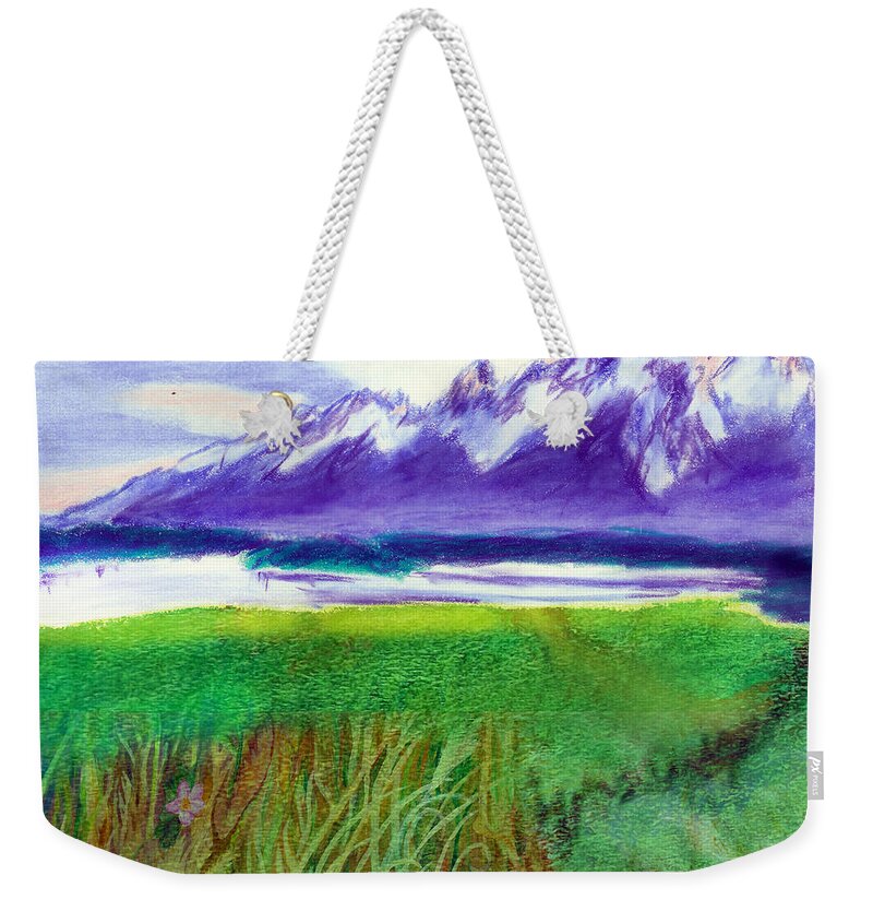 C Sitton Paintings Weekender Tote Bag featuring the mixed media Teton View by C Sitton