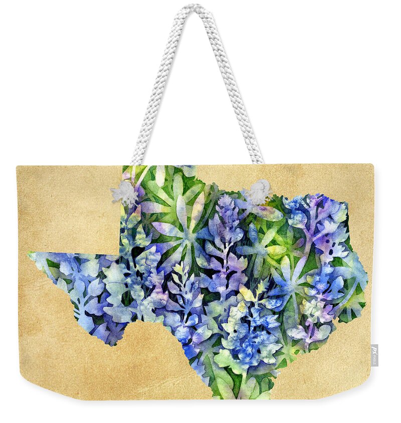 Texas Weekender Tote Bag featuring the painting Texas Blues Texas Map by Hailey E Herrera