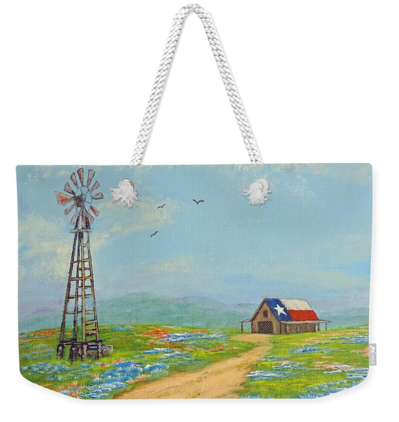 Texas Weekender Tote Bag featuring the painting Texas High Sky by Jimmie Bartlett