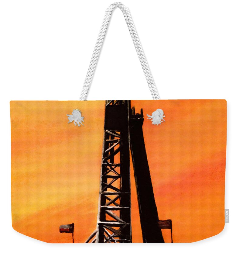 Texas Weekender Tote Bag featuring the painting Texas Oil Rig by Frank Botello
