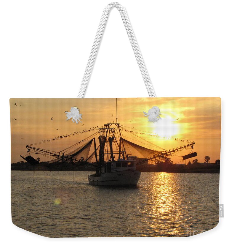 Fishing Trip Weekender Tote Bag featuring the photograph Texas Shrimp Boat by Jimmie Bartlett