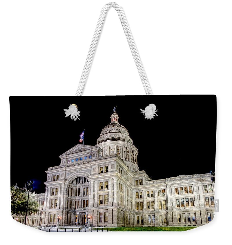 Austin Weekender Tote Bag featuring the photograph Texas State Capitol at Night by Tim Stanley