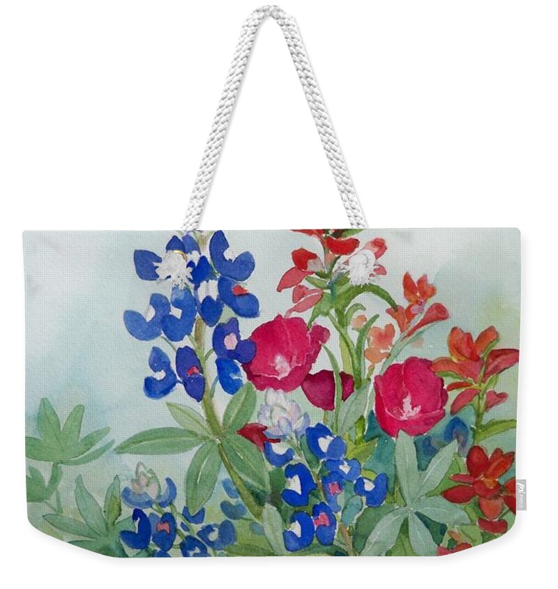 Bluebonnets Weekender Tote Bag featuring the painting Texas Wildflowers by Sue Kemp