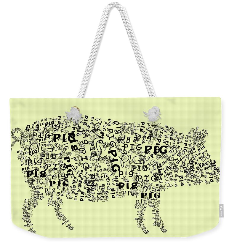 Pig Weekender Tote Bag featuring the digital art Text Pig by Heather Applegate